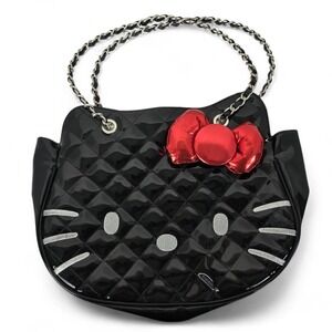 Loungefly Hello Kitty Black Quilted Patent Leather Shoulder Bag Red Bow